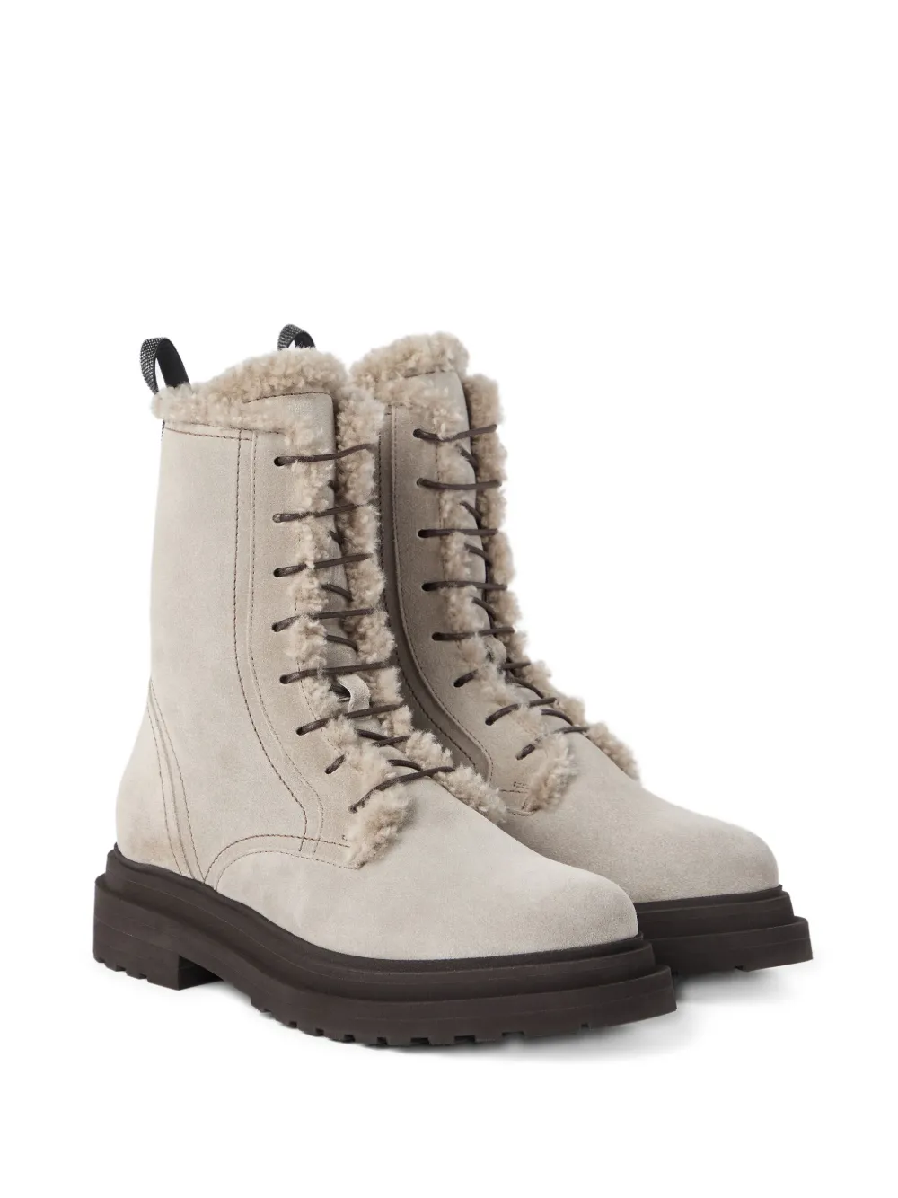 Brunello Cucinelli lace-up shearling boots Grey