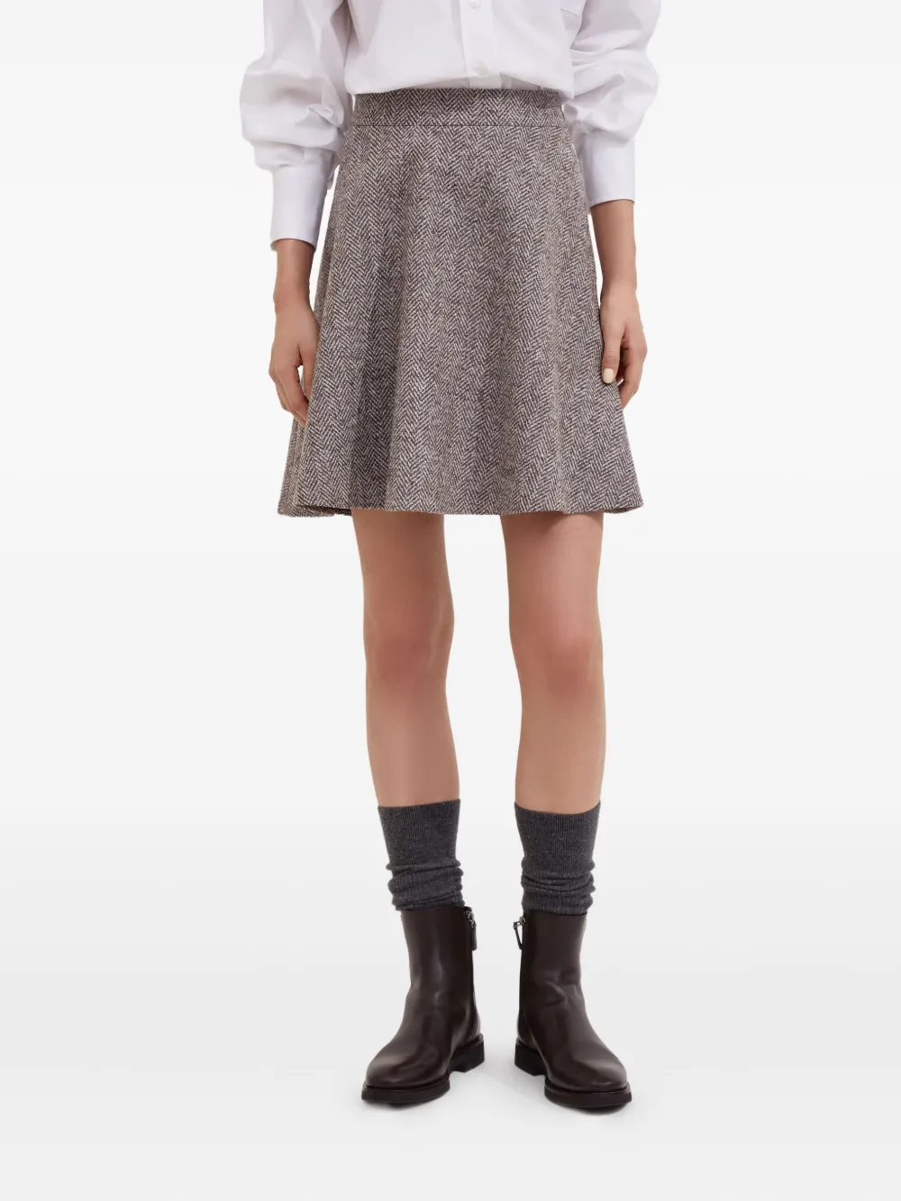 Brunello Cucinelli herringbone wool skirt - Marrone