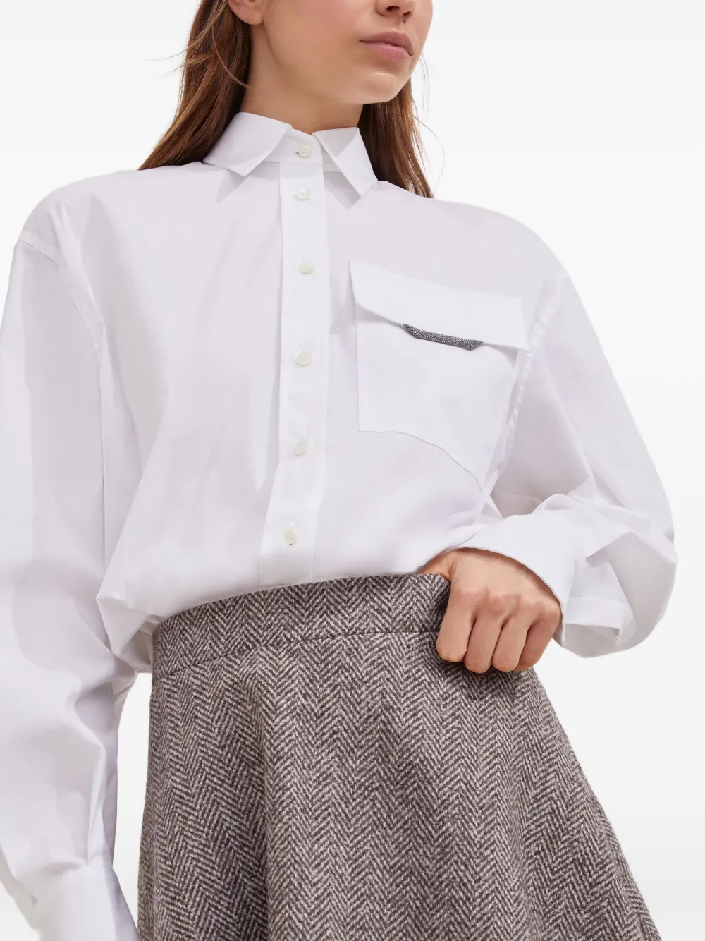Brunello Cucinelli Rok met visgraatpatroon Bruin