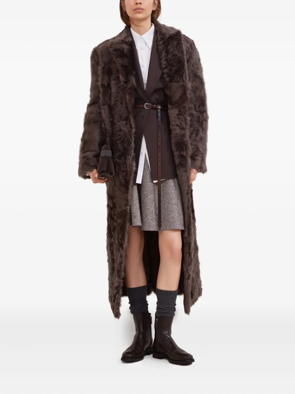 Brunello Cucinelli Herringbone Wool Skirt