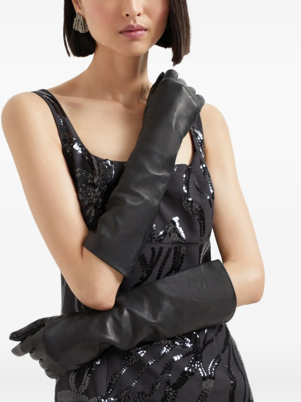 Brunello Cucinelli long leather gloves Zwart