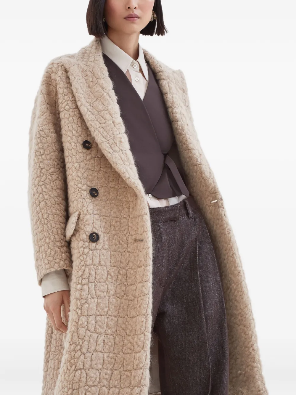 Brunello Cucinelli Bouclé jas met pailletten Beige