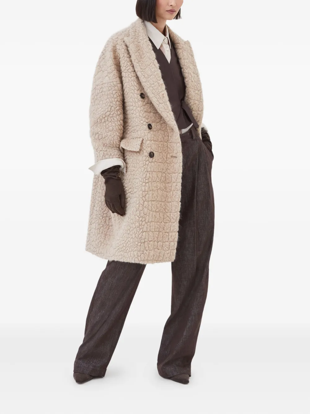 Brunello Cucinelli Bouclé jas met pailletten Beige