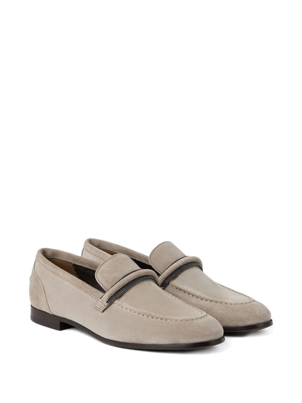Brunello Cucinelli Monili-embellished suede loafers Grijs