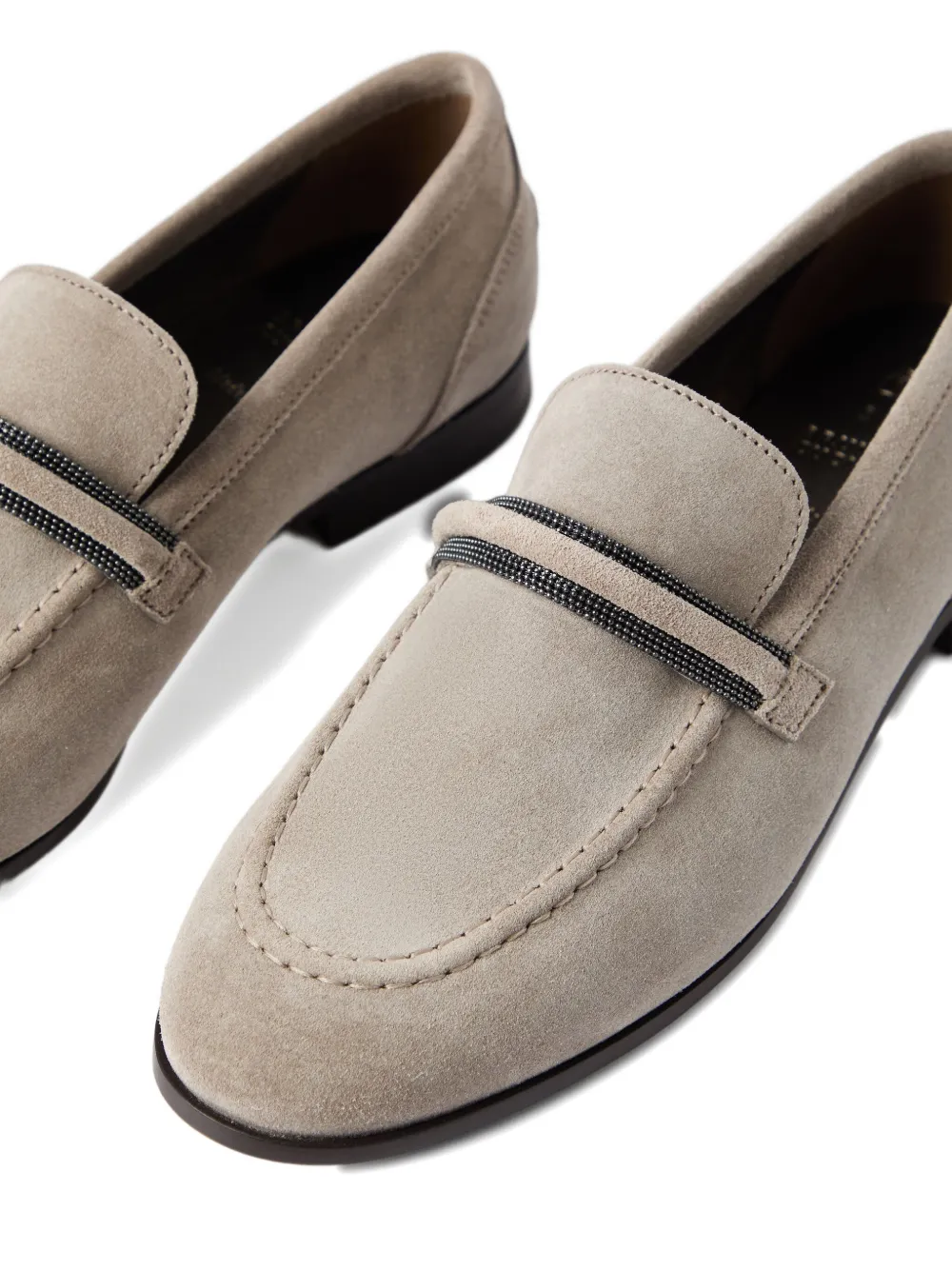 Brunello Cucinelli Monili-embellished suede loafers Grijs