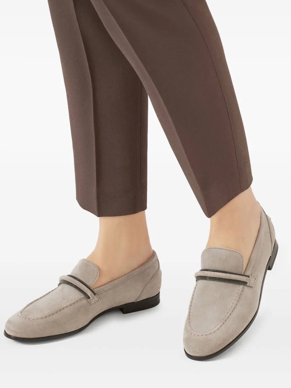 Brunello Cucinelli Monili-embellished suede loafers Grijs