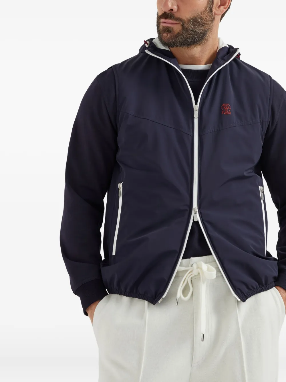 Brunello Cucinelli Bodywarmer met capuchon en rits Blauw