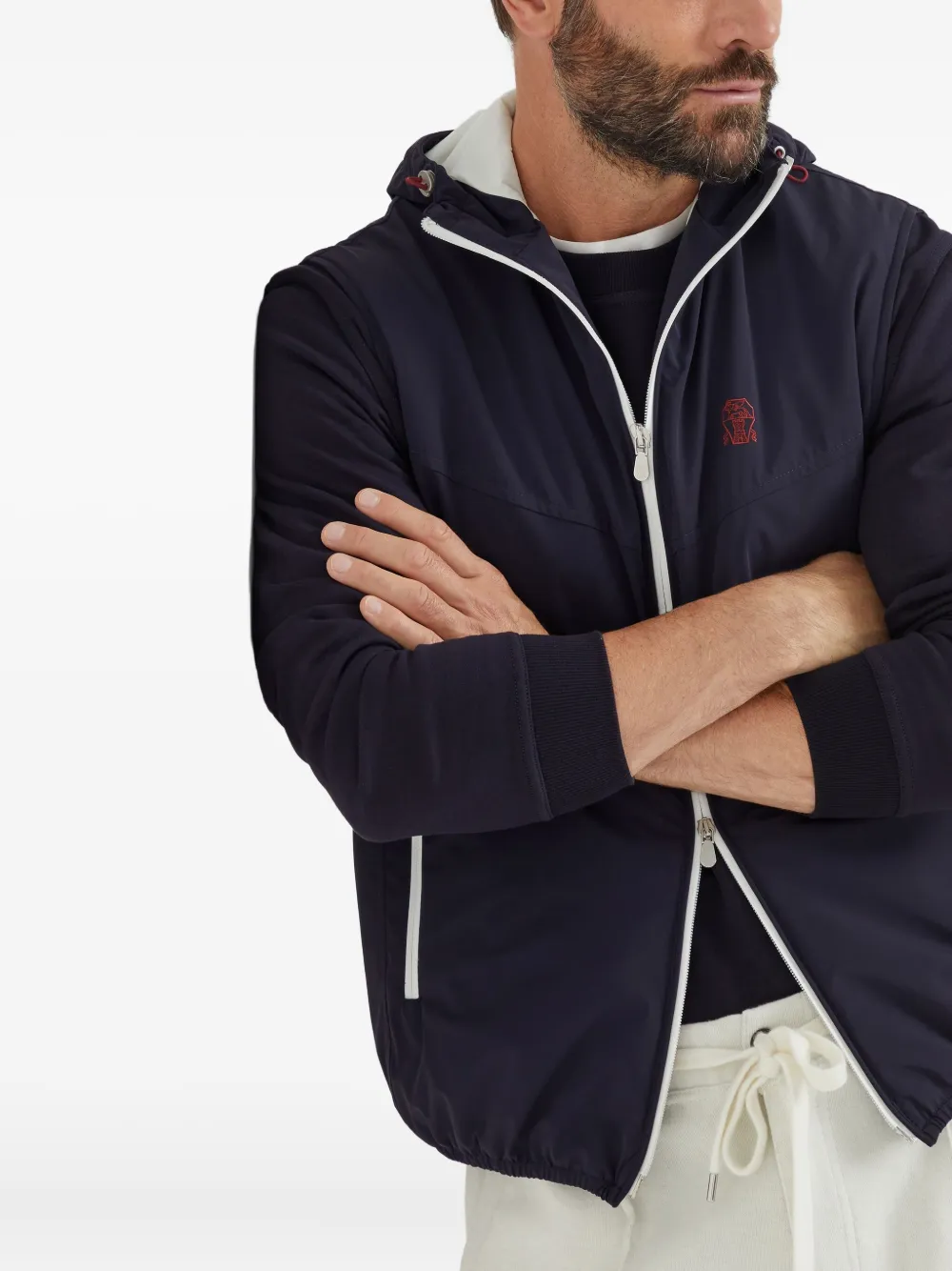 Brunello Cucinelli Bodywarmer met capuchon en rits Blauw
