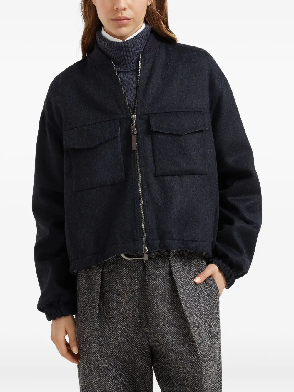Brunello Cucinelli pocket-detail zip-front jacket Blauw