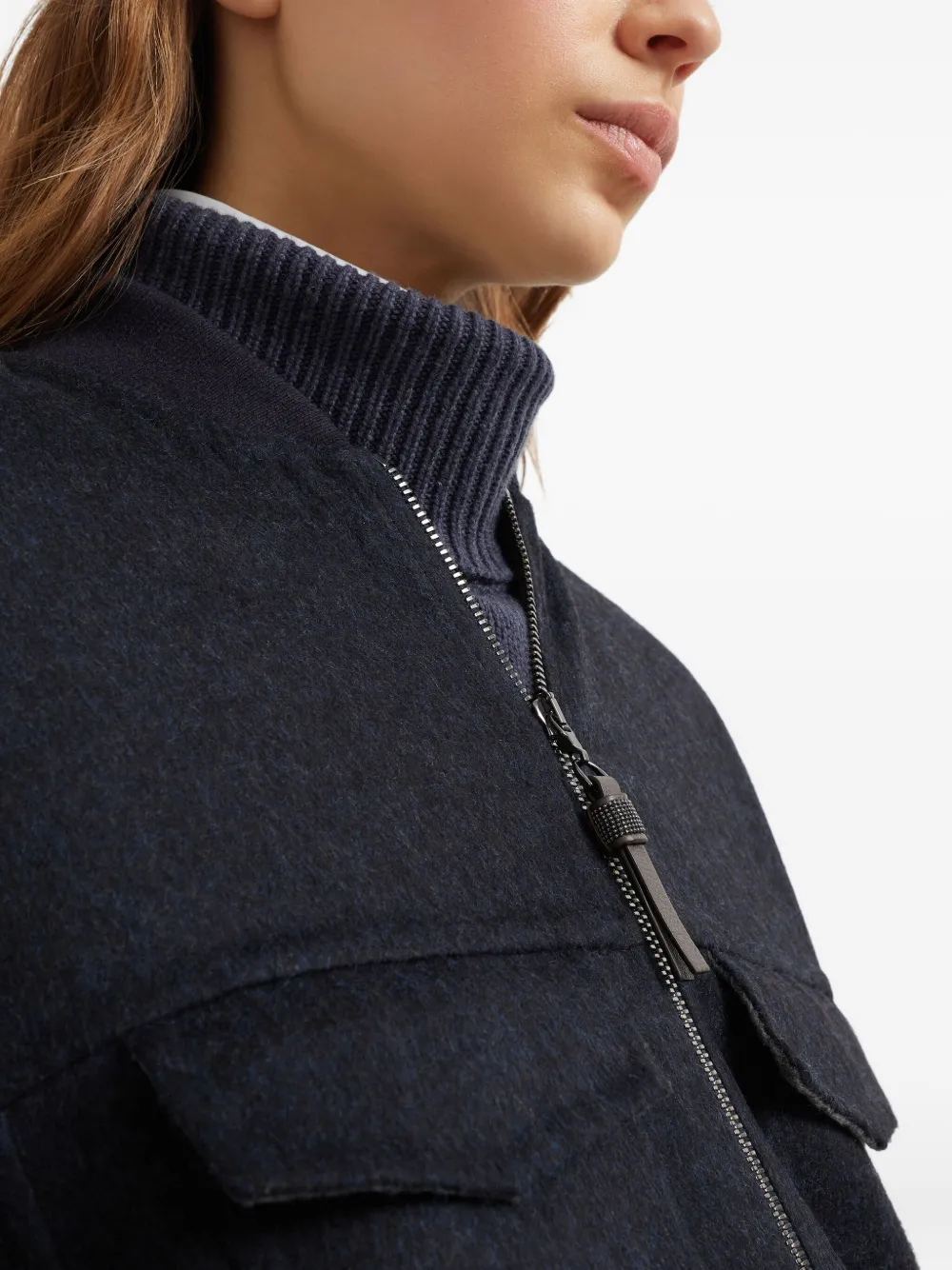 Brunello Cucinelli pocket-detail zip-front jacket Blauw