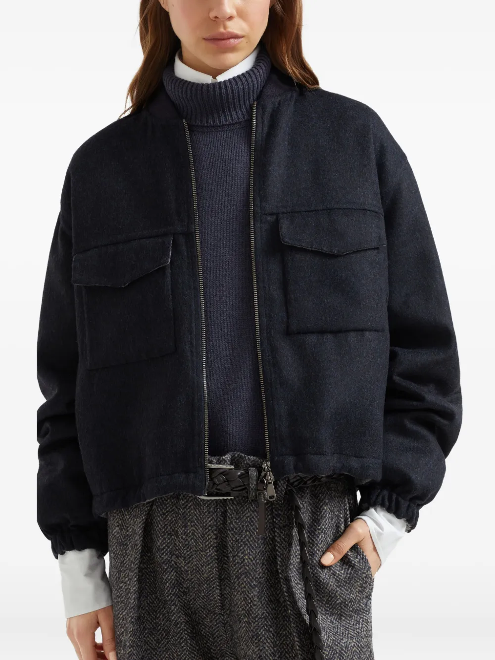 Brunello Cucinelli pocket-detail zip-front jacket Blauw