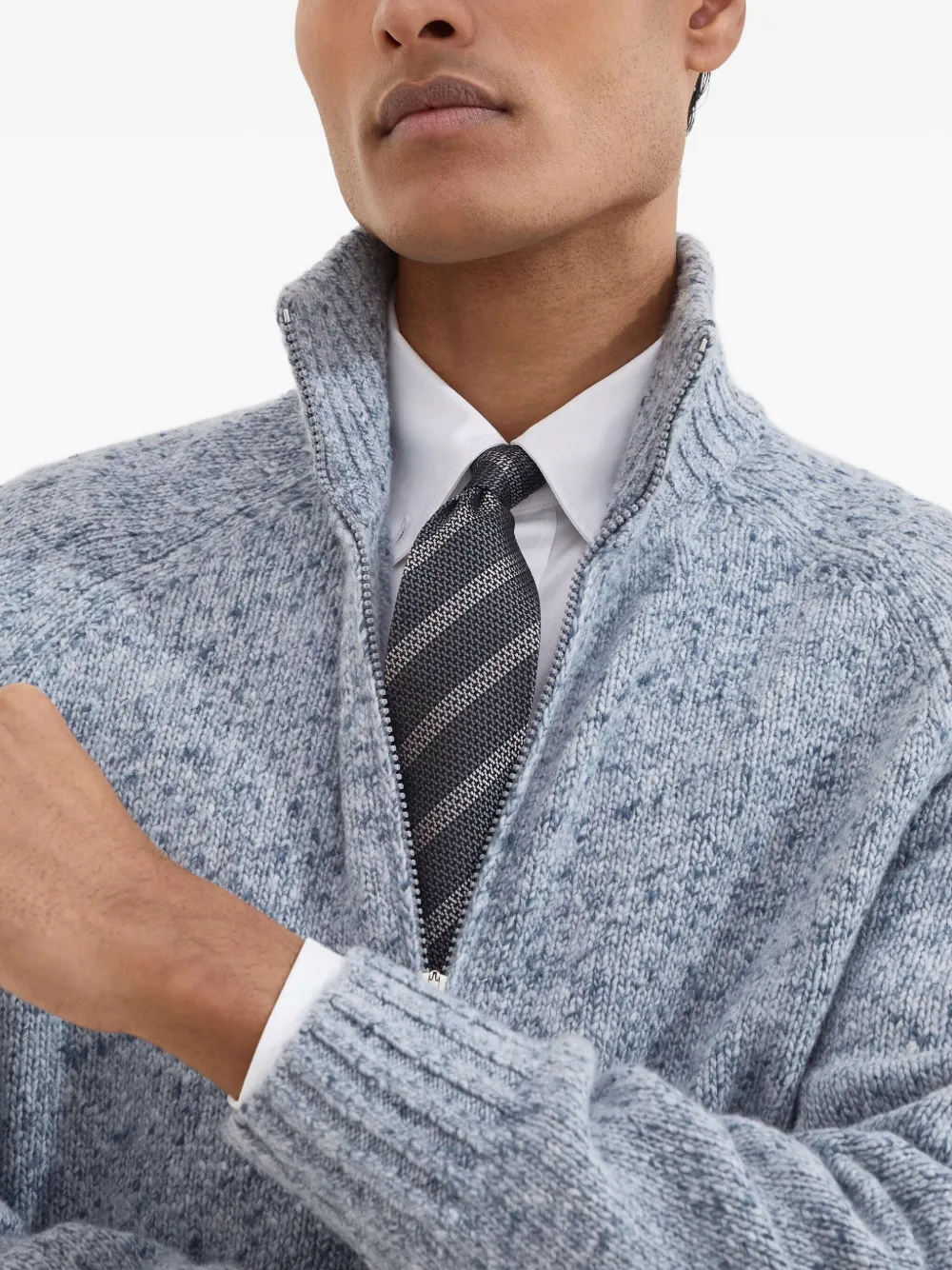 Brunello Cucinelli Striped Silk Tie In Gray