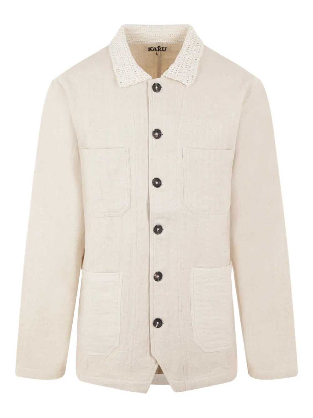 Kartik Research kantha-embroidered crochet-collar jacket | Neutrals | Image 1