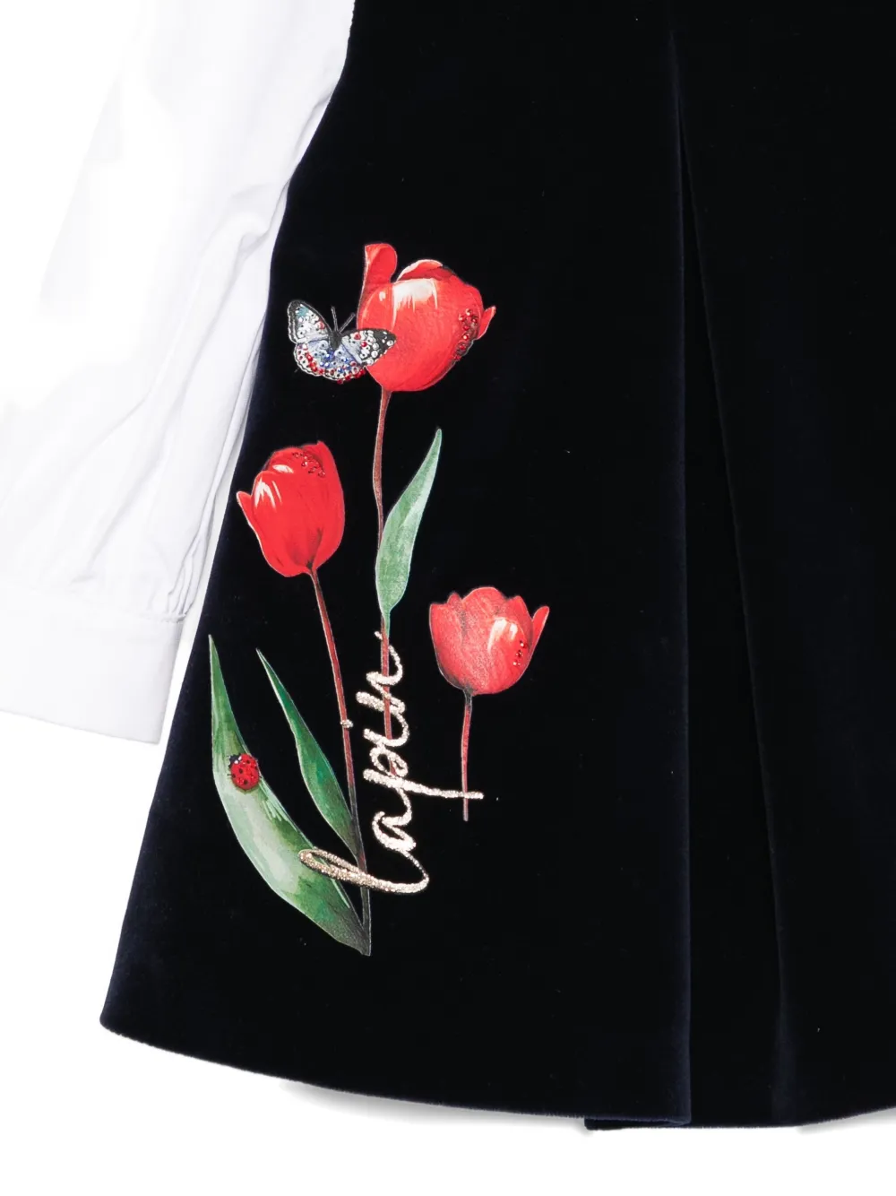 Lapin House Peter-pan Collar Velvet Dress In Black