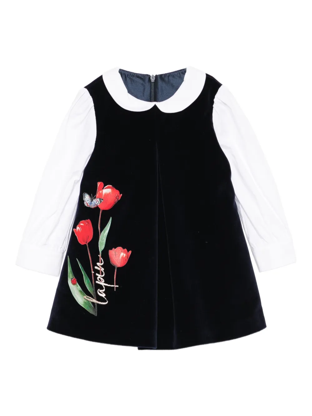 Lapin House Peter-pan Collar Velvet Dress In Black
