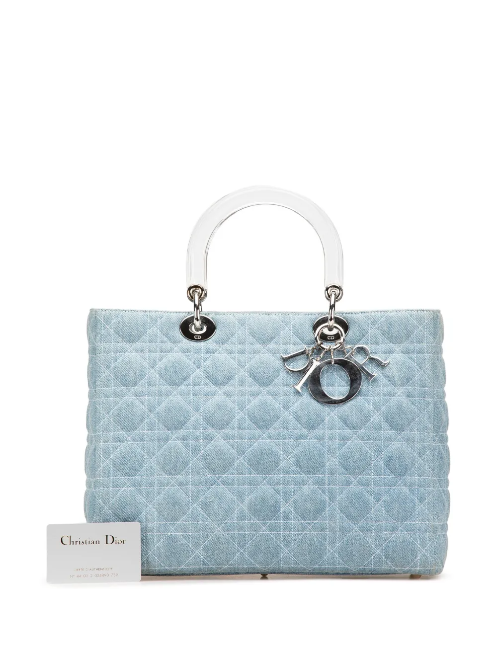 Pre-owned Dior 1999 Large Denim Cannage Lady Satchel