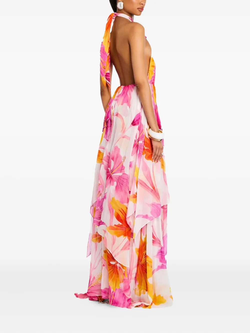 Retrofete Jurk met halternek en bloemenprint Wit
