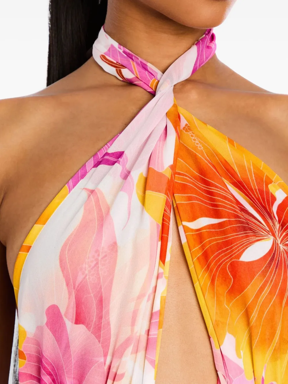 Retrofete Jurk met halternek en bloemenprint Wit
