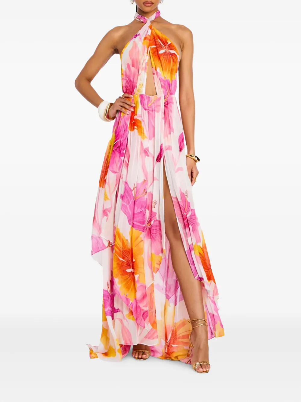 Retrofete floral-print halter neck dress Wit