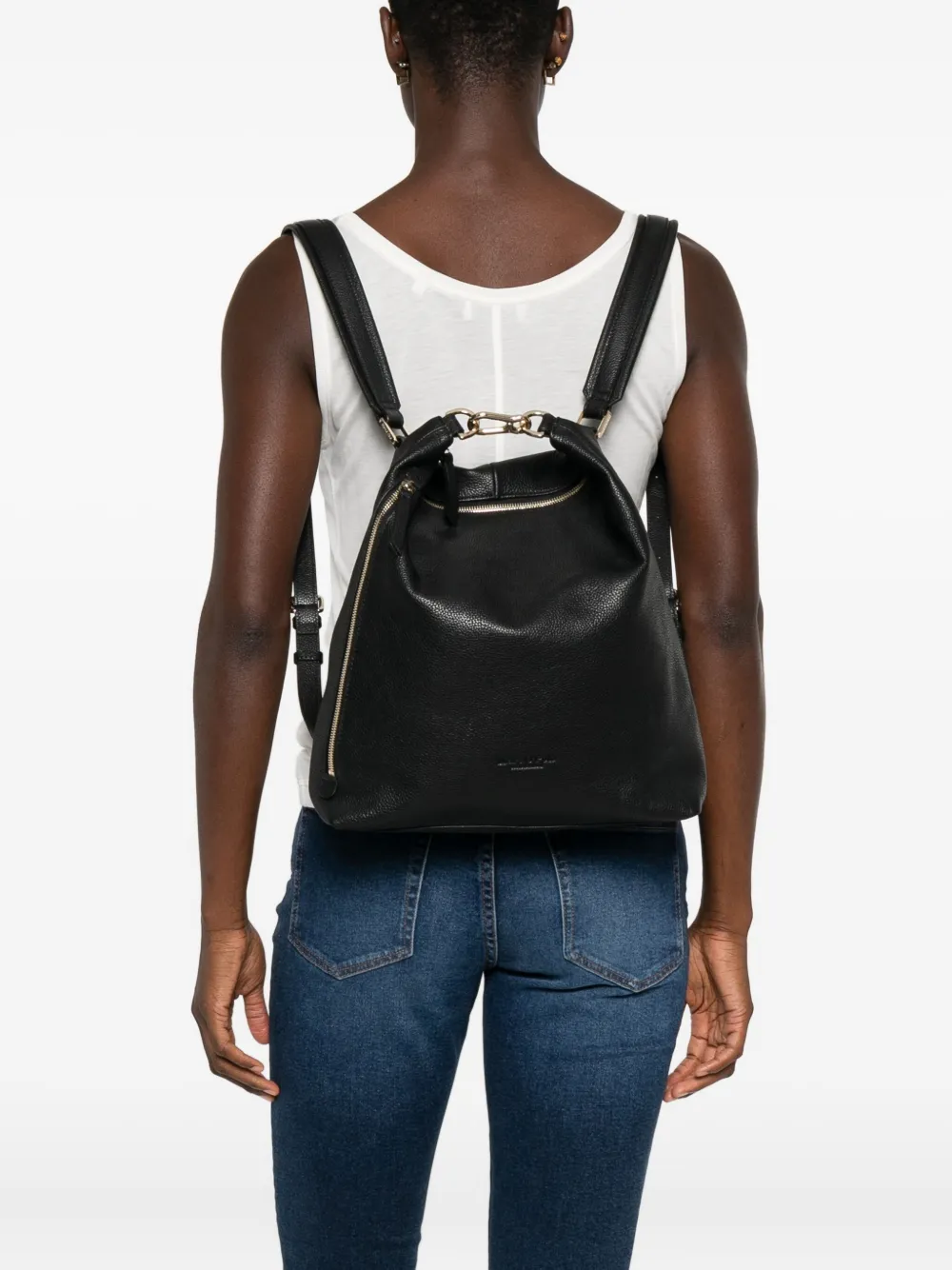 Marc O'Polo Haily drawstring leather backpack Zwart