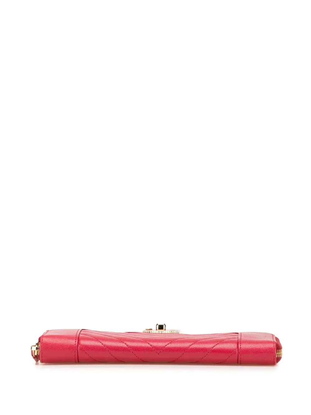 Pre-owned Chanel 2017-2018 Chevron Sheepskin Mademoiselle Zip Around Wallet Long Wallets In Red