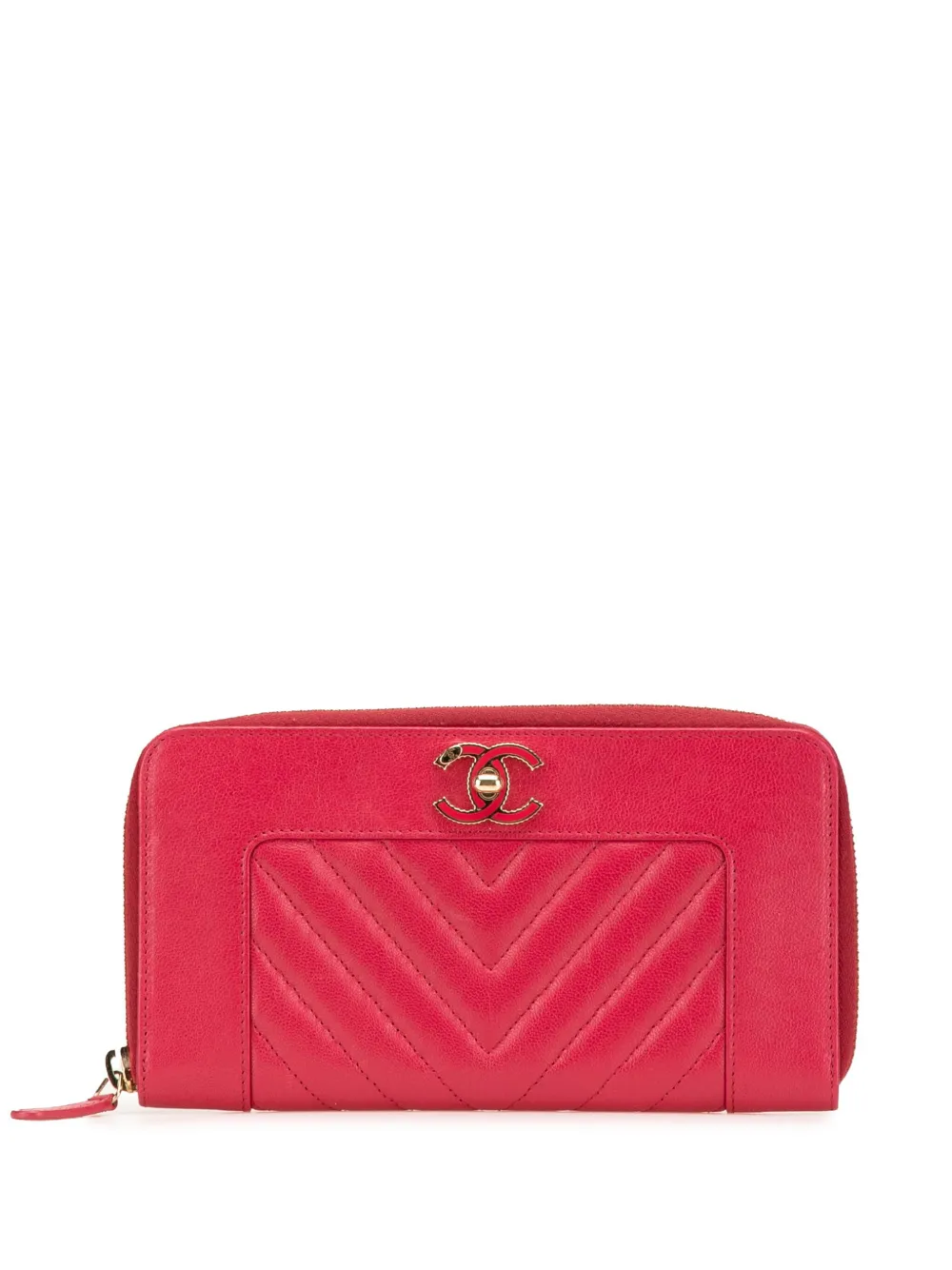 CHANEL Pre-Owned 2017-2018 シェブロン シープスキン マドモアゼル ジップアラウンドウォレット 長財布 - レッド CHANEL Pre-Owned 2017-2018 シェブロン シープスキン マドモアゼル ジップアラウンドウォレット 長財布 - レッド