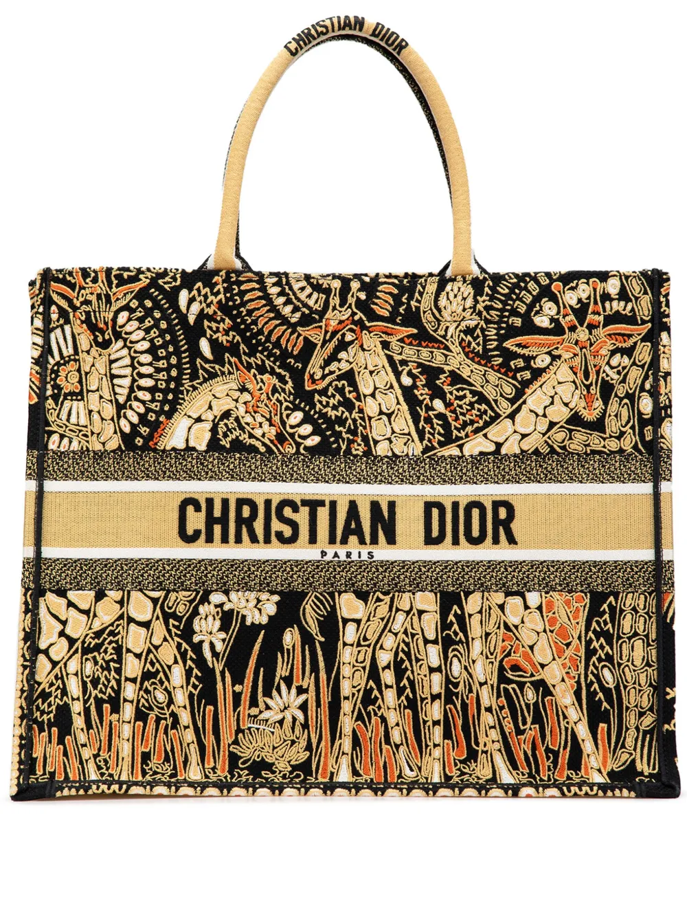 Pre-owned Dior 2019 Large Canvas Embroidered  Animals Giraffe Book Tote Bag