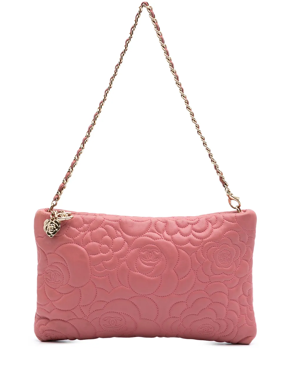 CHANEL Pre-Owned 2013-2014 Embossed Lambskin Camellia Chain Pochette shoulder bag | Pink | Image 1