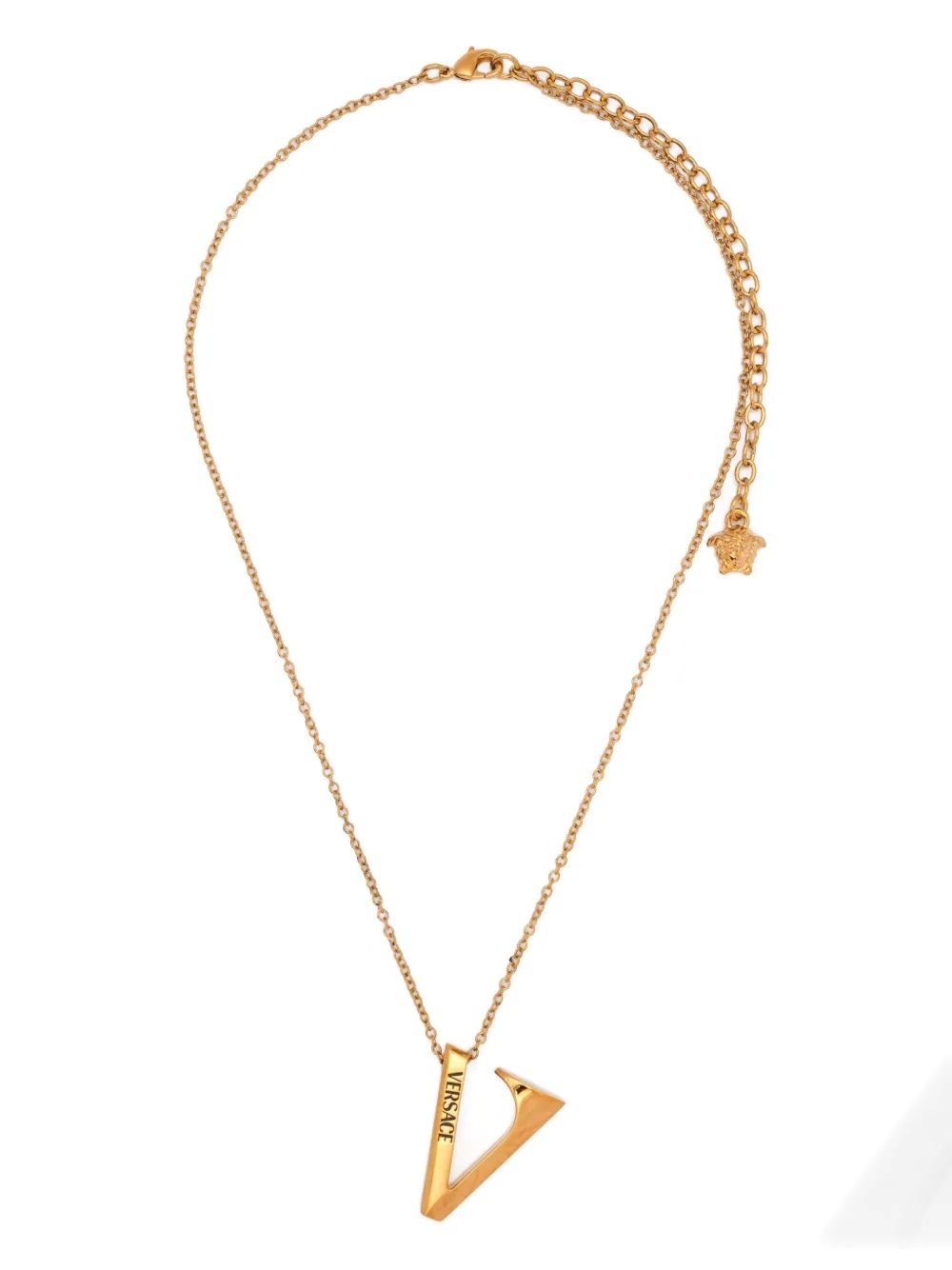 Versace V-pendant Necklace In Gold