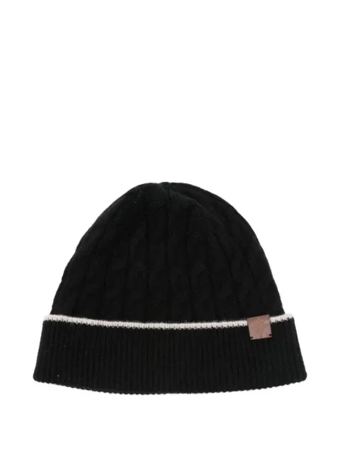 Eleventy cable-knit leather-patch beanie hat