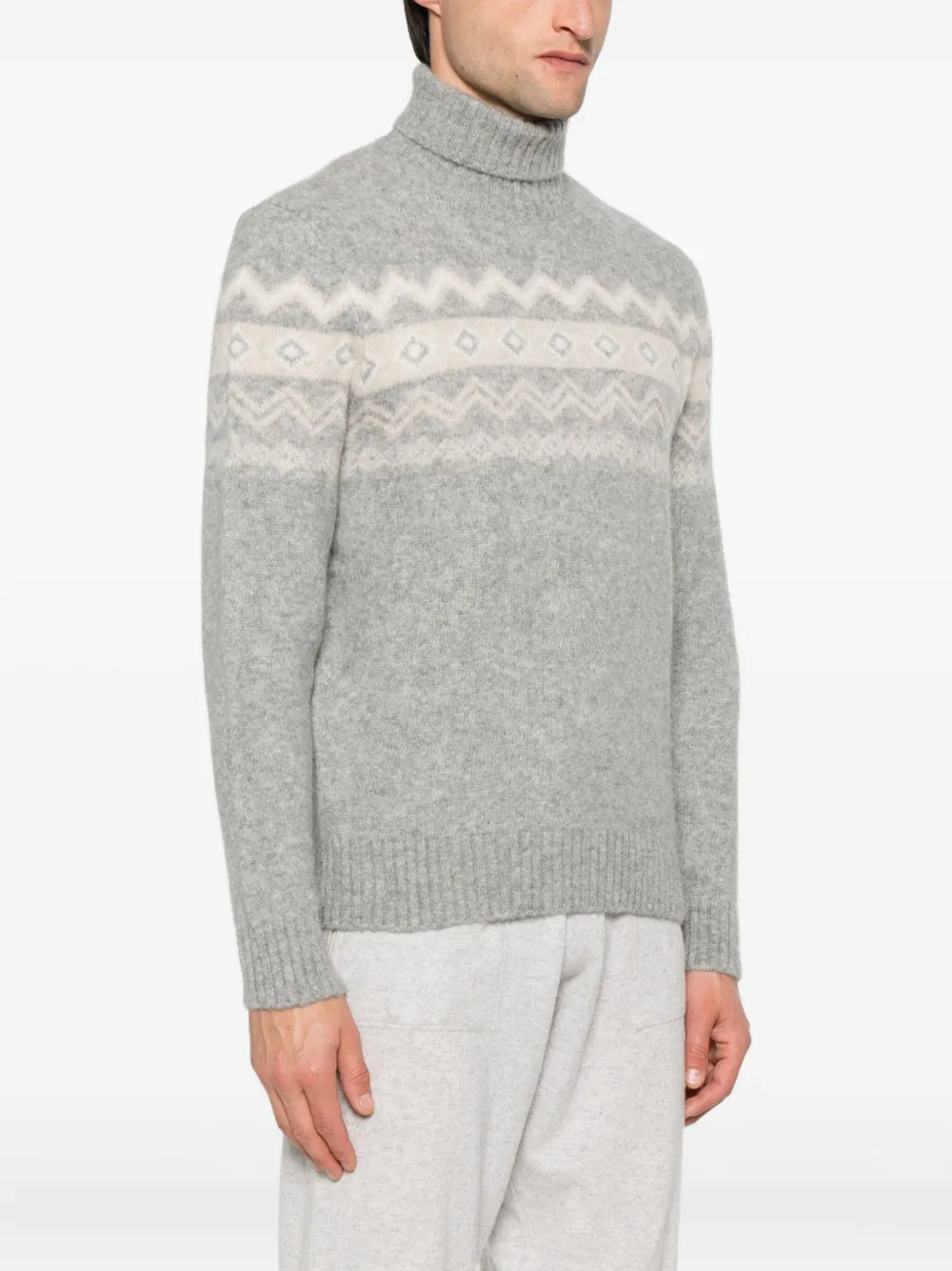  Eleventy Turtleneck Jacquard Sweater - Grey 