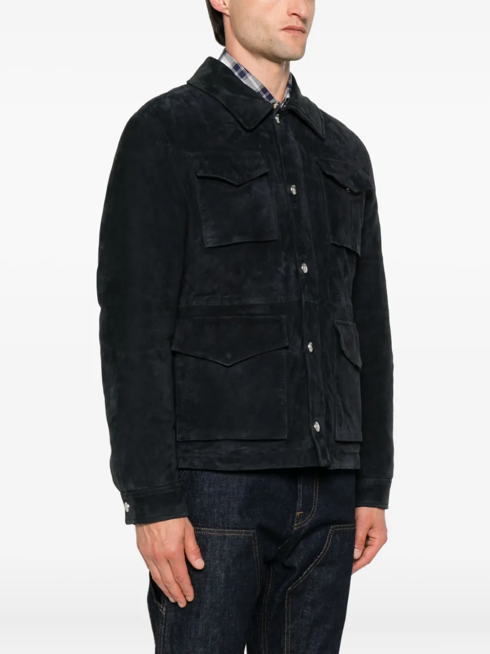  Eleventy Flap-pockets Suede Jacket - Blue 