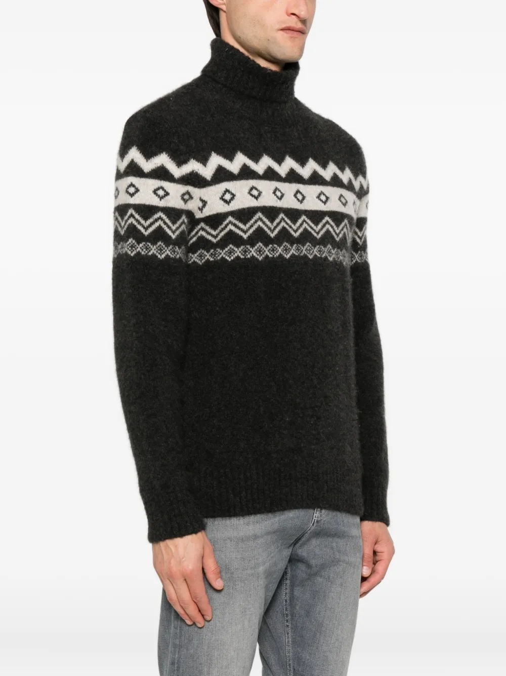  Eleventy Turtleneck Jacquard Sweater - Black 