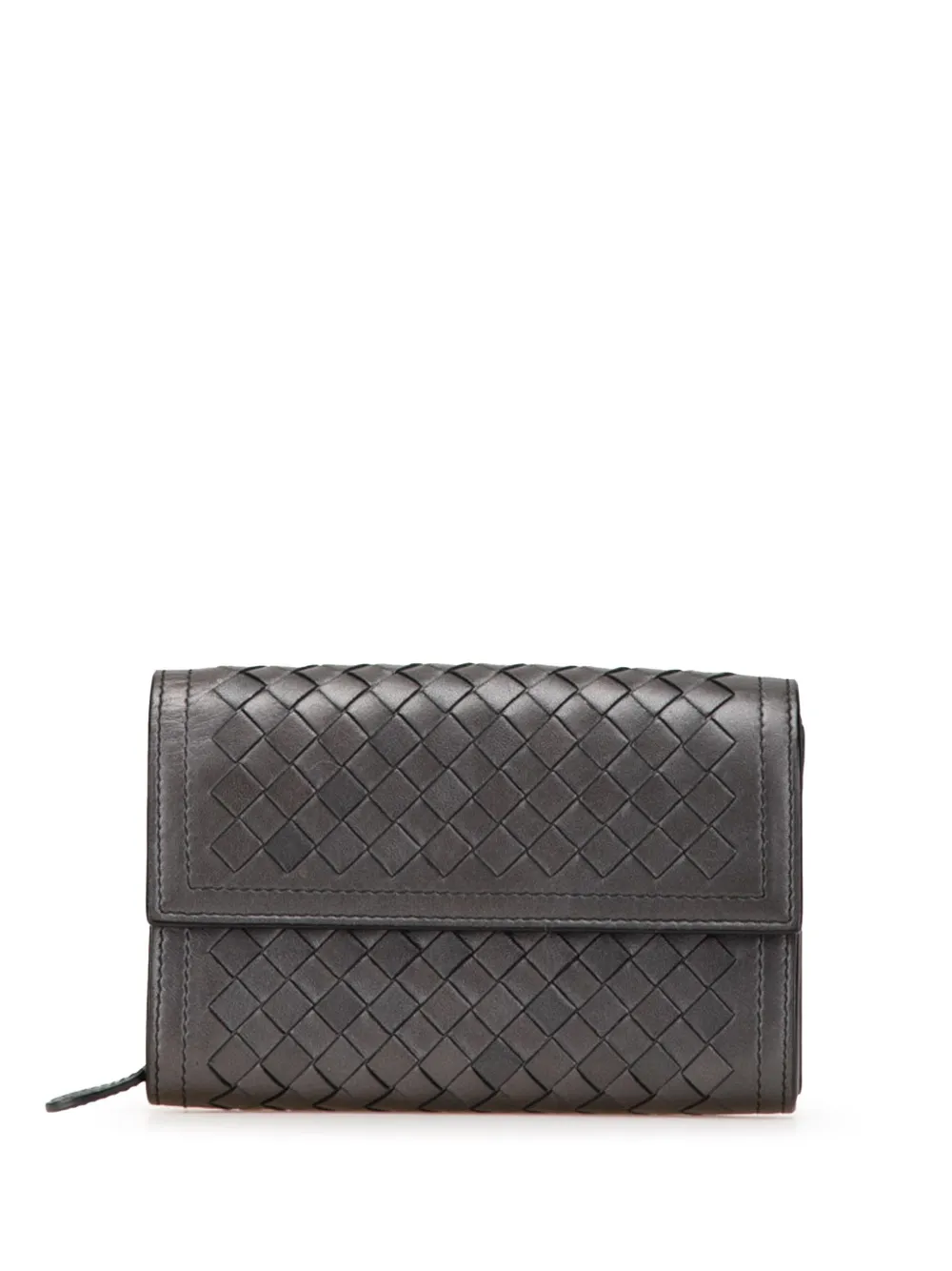 Pre-owned Bottega Veneta 2012-2024 Leather Intrecciato Flap Continental Wallet Long Wallets