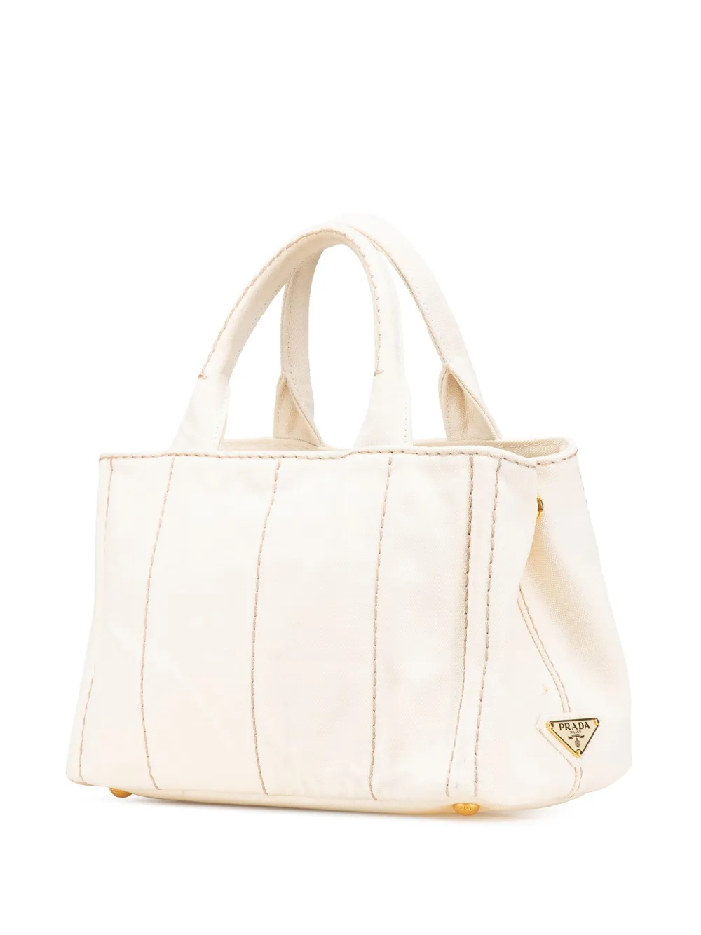 Pre-owned Prada 2013-2024 Small Canvas Canapa Logo Satchel In White