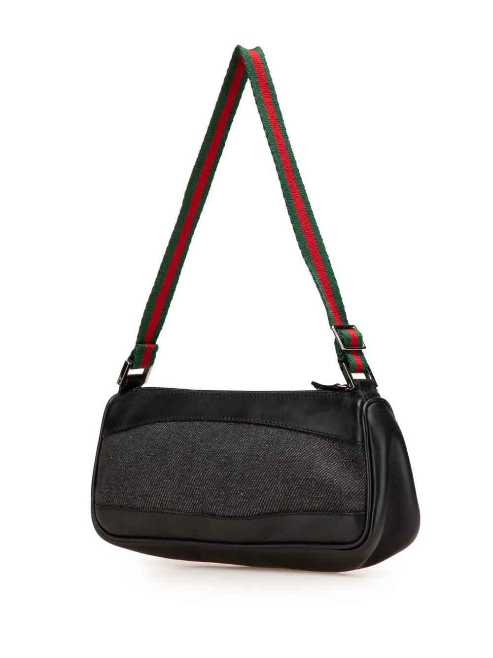 Pre-owned Gucci 2000-2015 Web Denim Shoulder Bag In Black