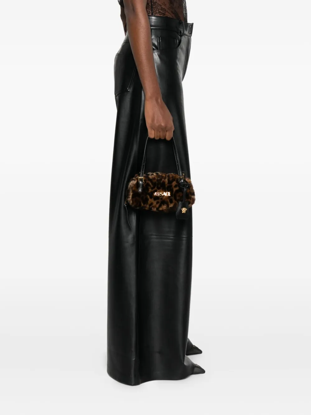 Versace mini Tag leopard-print shoulder bag - Bruin