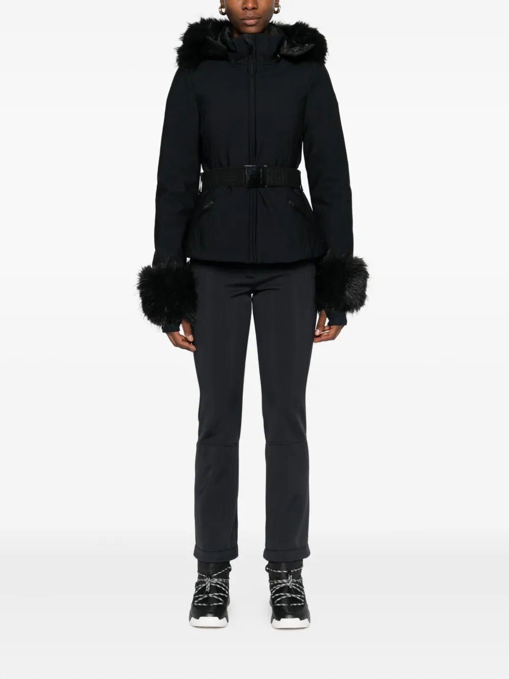 Goldbergh Giselle Belted Faux Fur Ski Jacket In Black