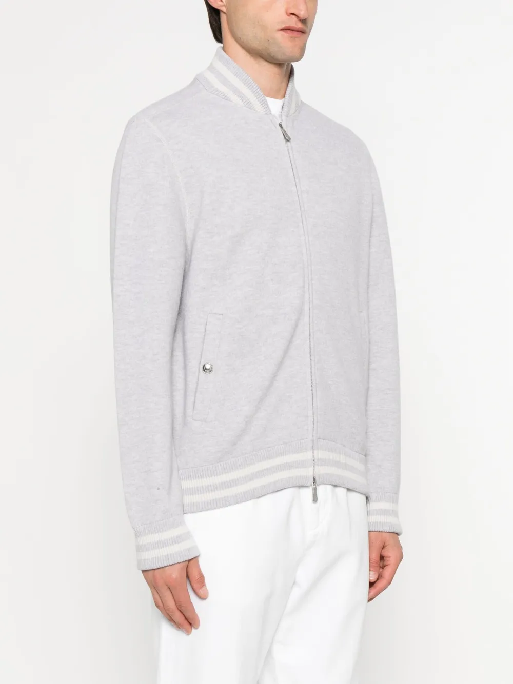  Eleventy Stripe-trim Wool Bomber Jacket - Grey 