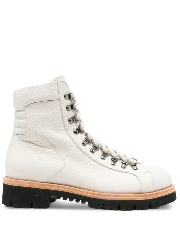 Eleventy Lace-up Leather Boots in White