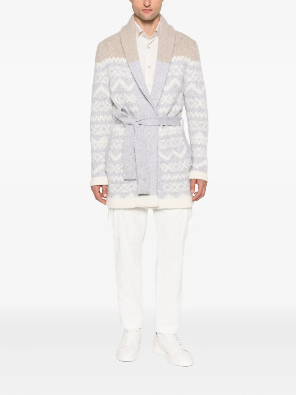 Eleventy patterned-jacquard belted cardigan | Single Breasted Coats | Image 2