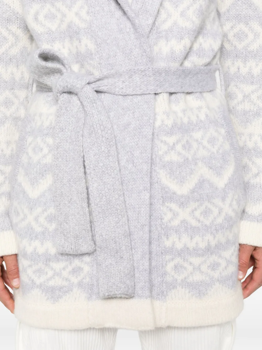 Eleventy patterned-jacquard belted cardigan Beige