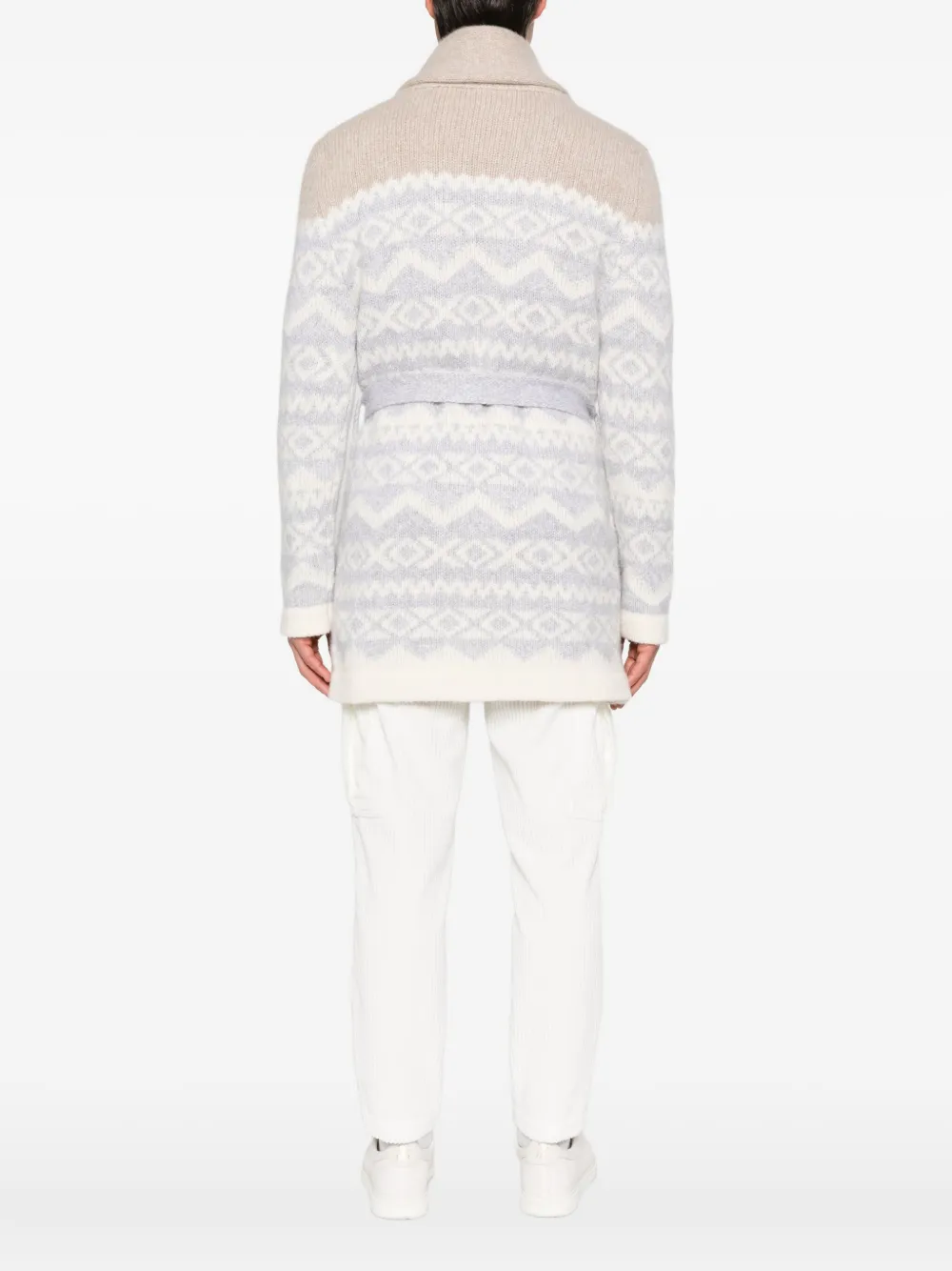 Eleventy patterned-jacquard belted cardigan Beige