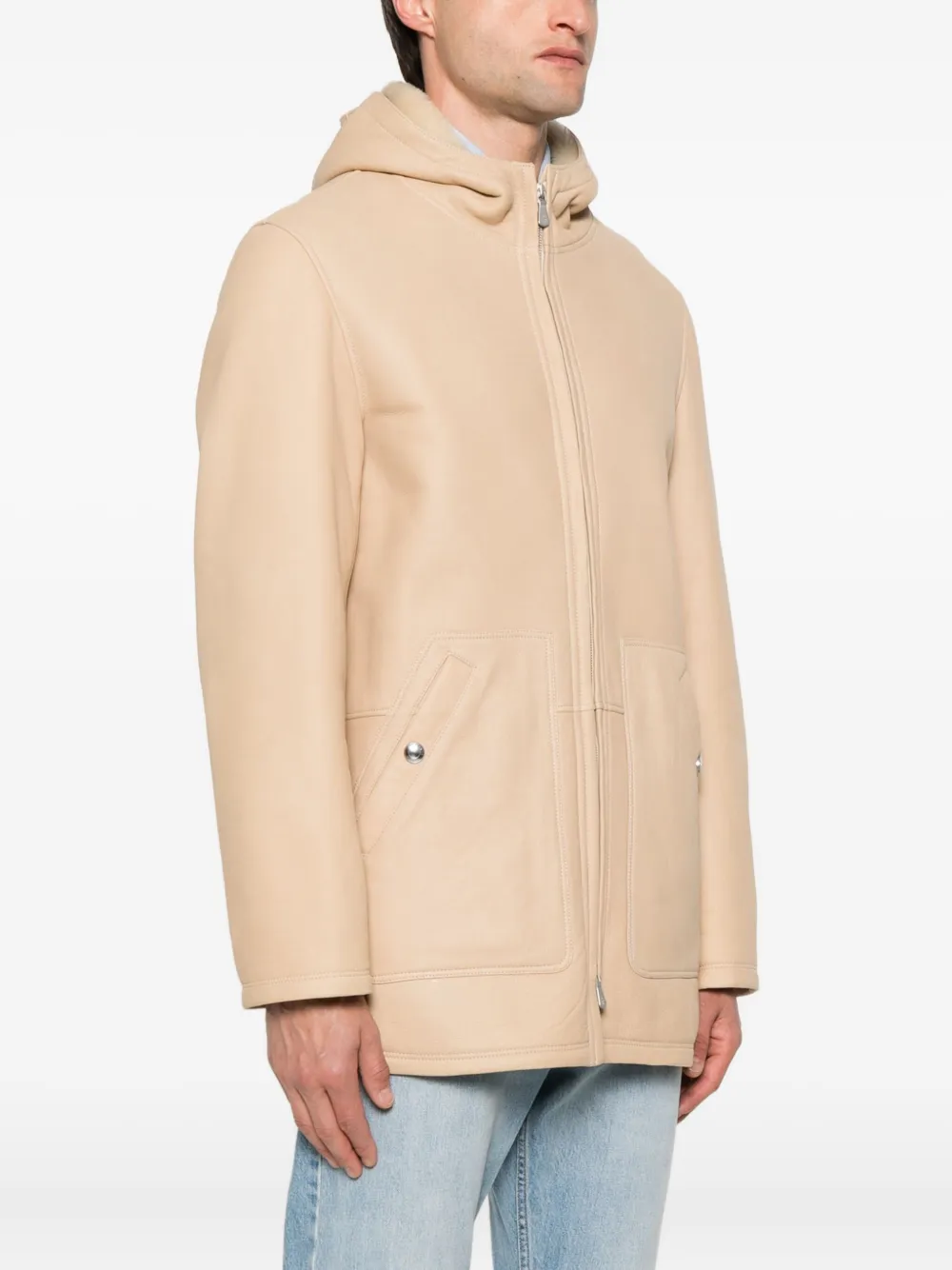  Eleventy Veste En Cuir à Capuche - Tons Neutres 