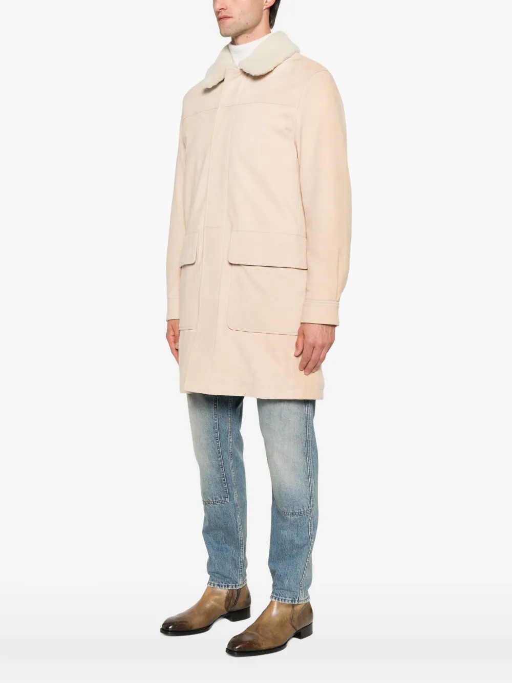  Eleventy Leather Shearling-collar Parka - Neutrals 