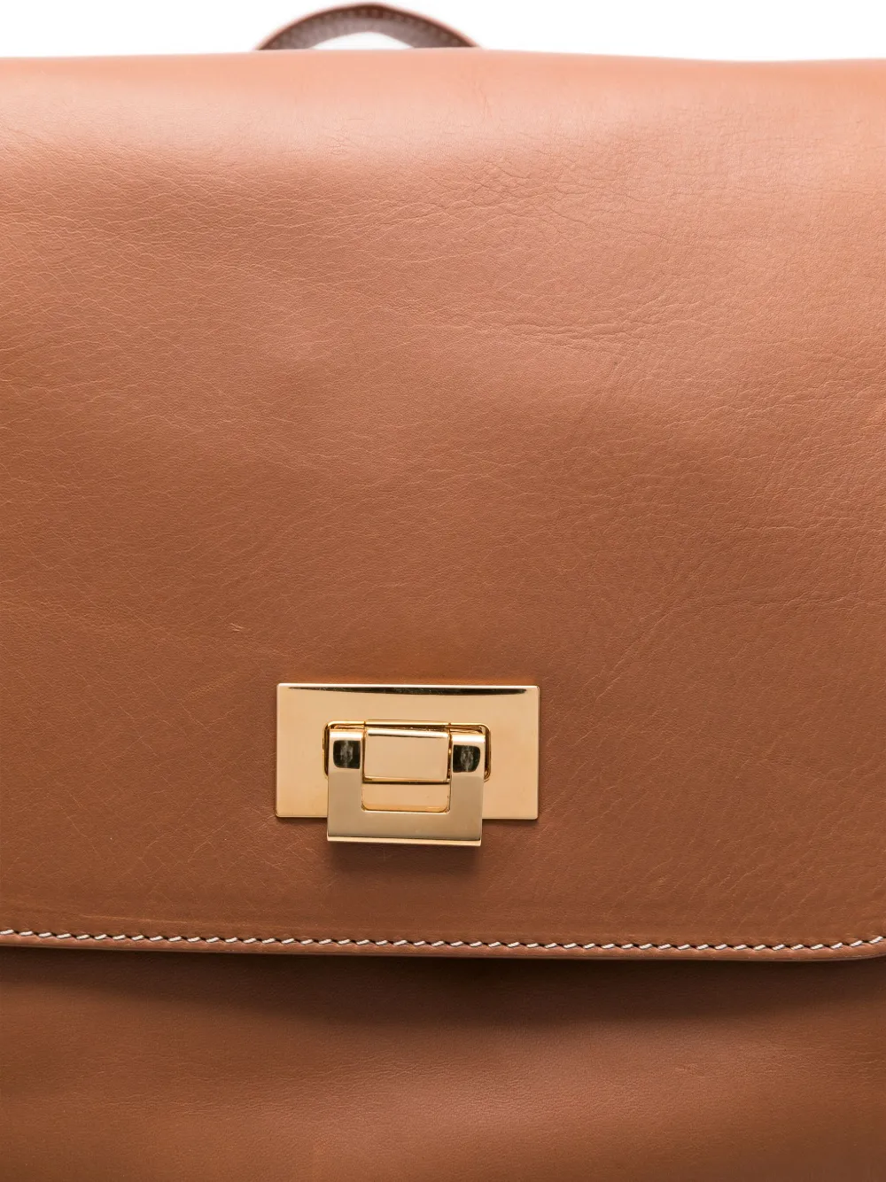 Flap-Fastening Leather Backpack