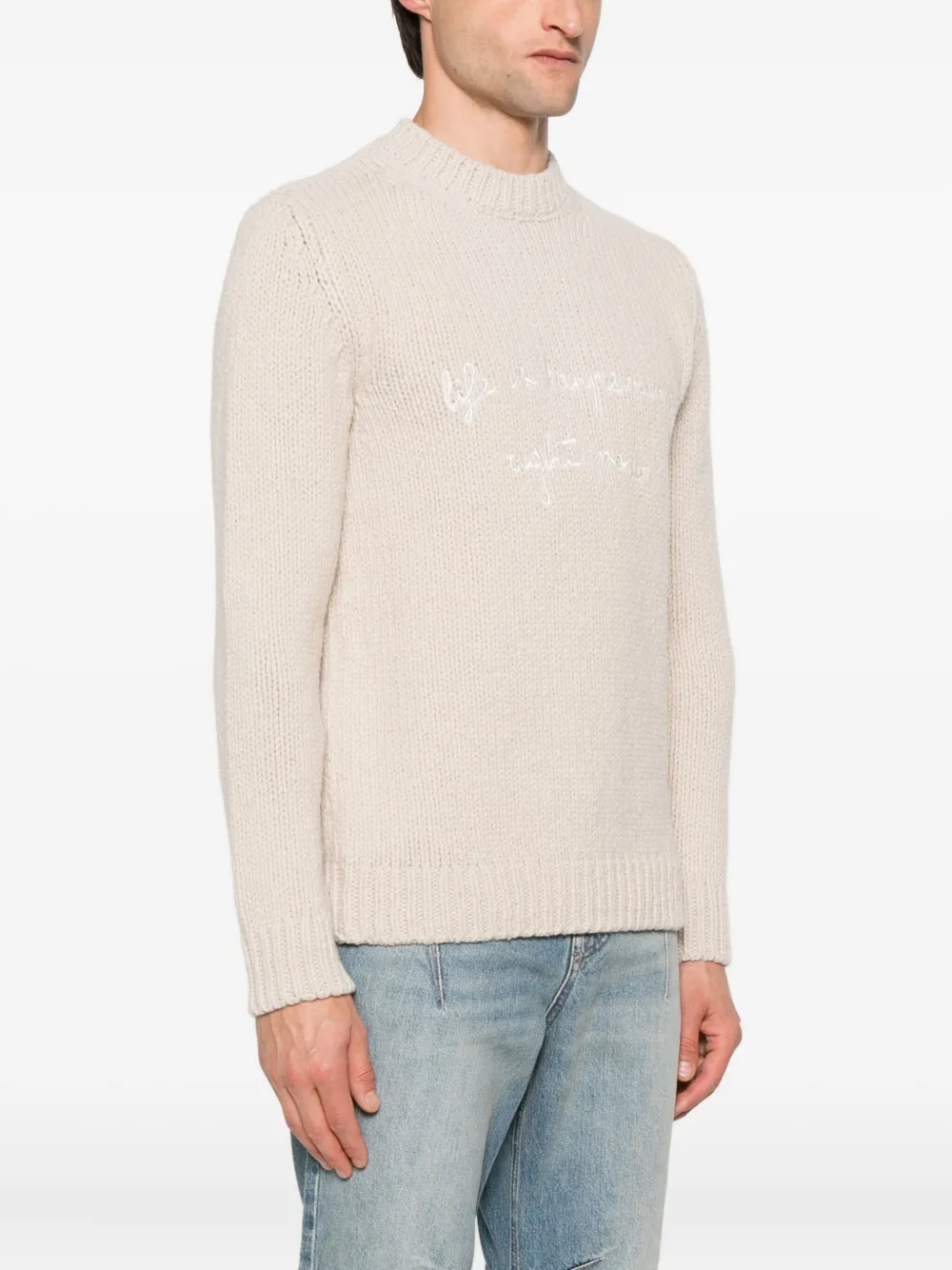 Eleventy Sweater met borduurwerk en ronde hals Beige