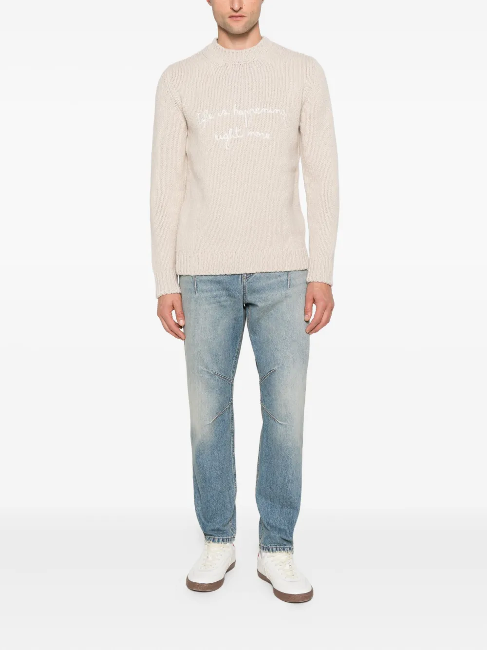 Eleventy Sweater met borduurwerk en ronde hals Beige