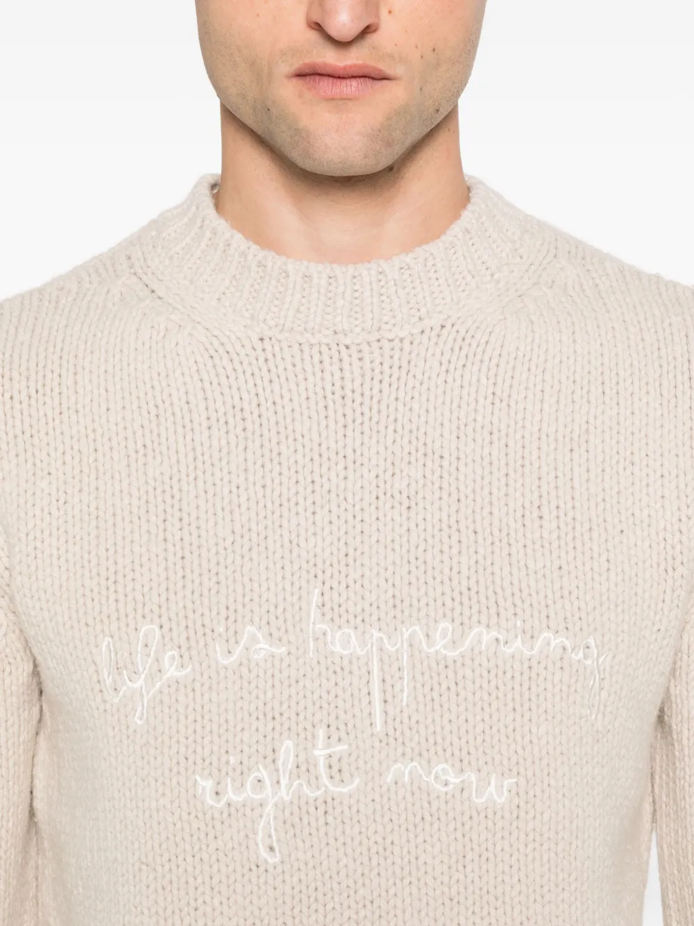 Eleventy Sweater met borduurwerk en ronde hals Beige
