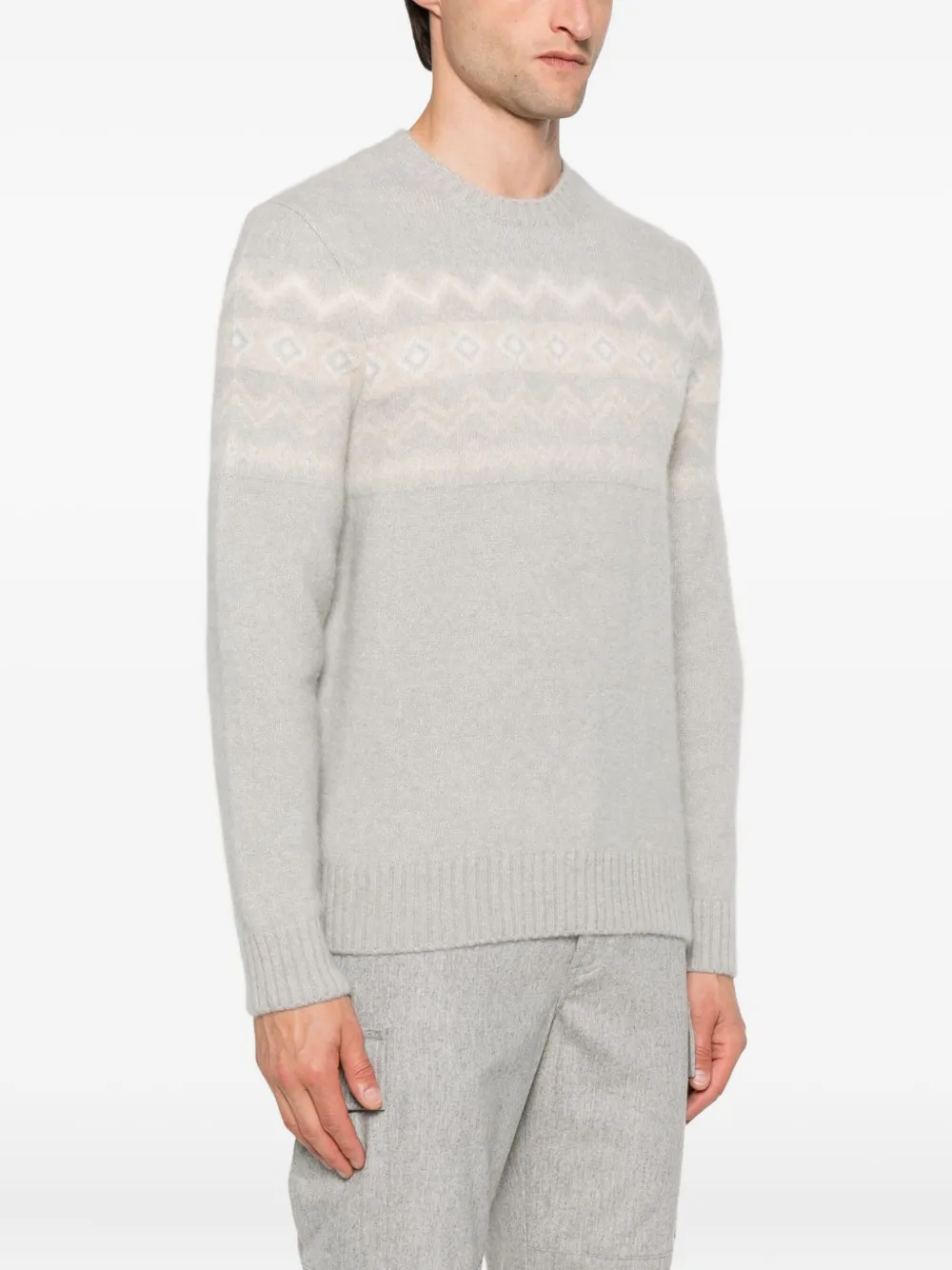 Eleventy Round-neck Jacquard Sweater In Gray